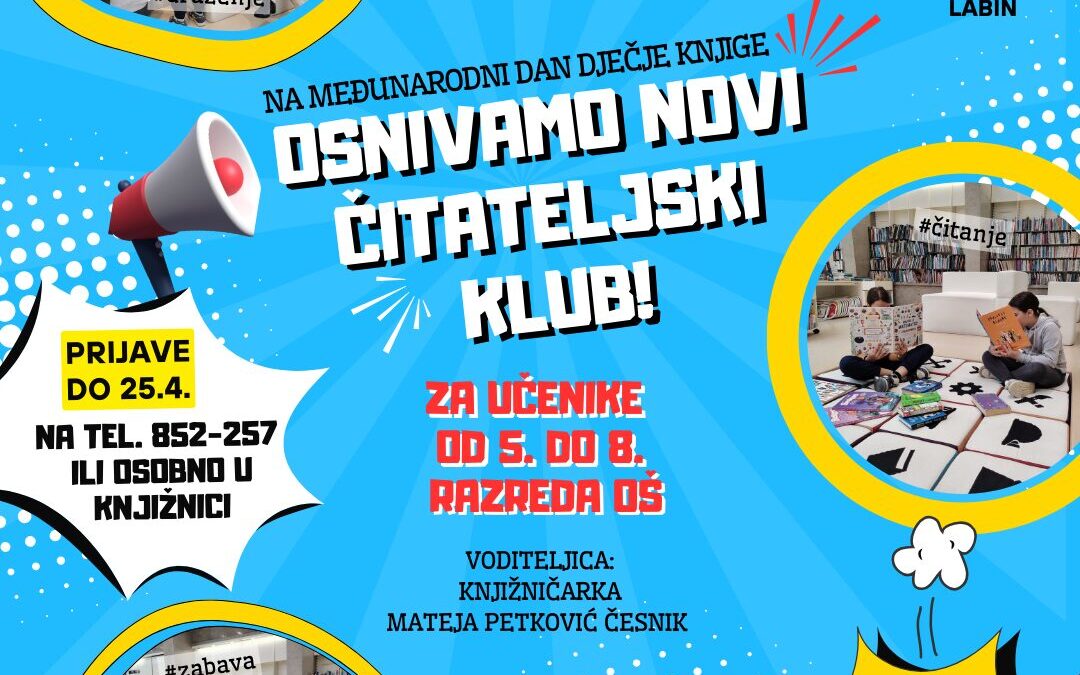 Labinska Gradska knjižnica osniva čitateljski klub za učenike od 5. do 8. razreda